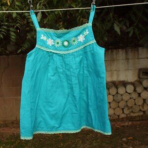 Boden Turquoise Cami Top with Flower Applique 9-10Y